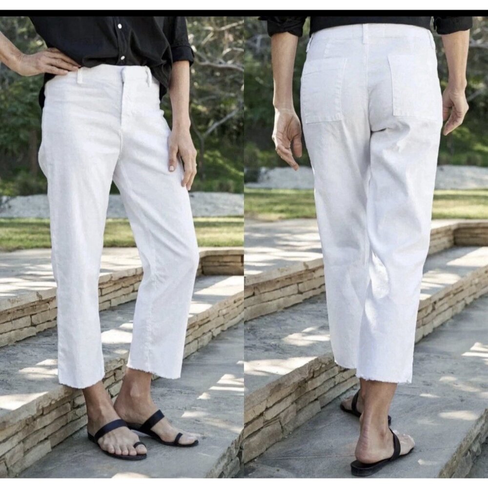 Frank & Eileen Kinsale Ivory Pants Size 6 RAW HEM Flax Linen Cotton Blend USA